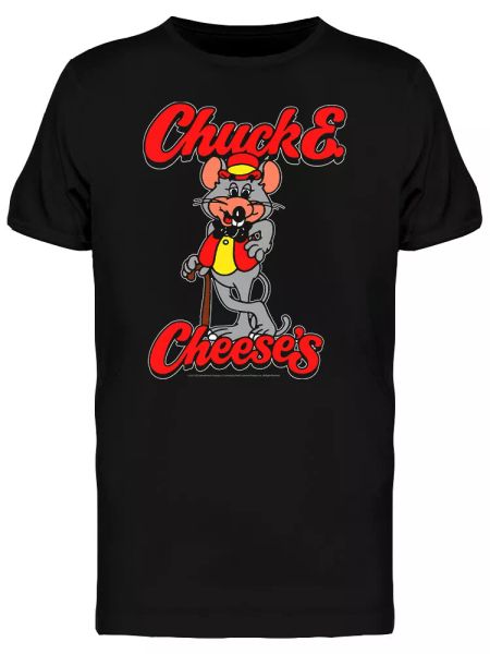 

chuck & cheese's retro mouse graphic men's black t-shirt, White;black