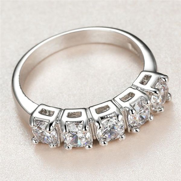 

luxury female white crystal stone ring charm silver color wedding rings for women dainty bride round zircon engagement, Slivery;golden