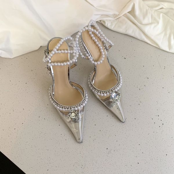 

spring high heels womens sandals fashion elegant sparkling rhinestone beaded pointed toe single female stiletto, Black