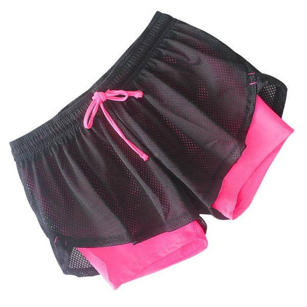 

yoga outfit 1pc grid quick-drying shorts female workout anti-emptied sports trousers for fitness wearing (size rosy