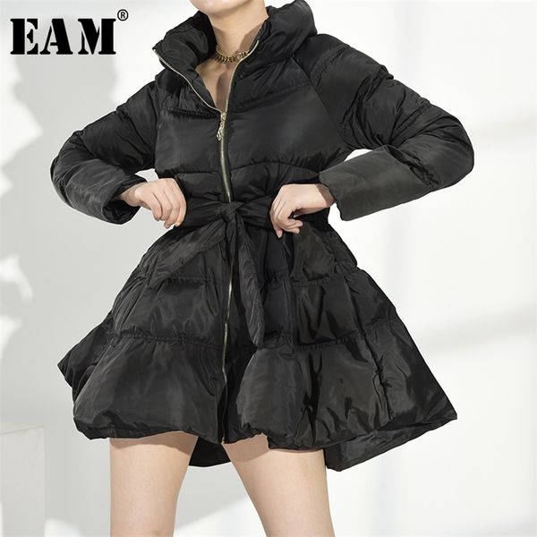 

[eam] black keep warm cotton-padded coat long sleeve loose fit women parkas fashion autumn winter wc69101 210923