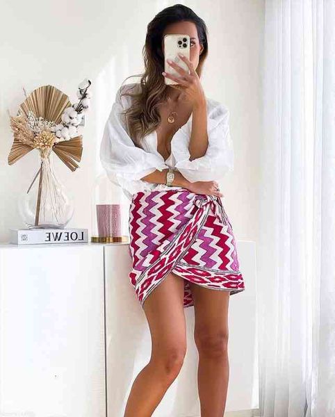 

summer women vintage bow print wrap skirt female fashion streetwear slim beach style high waist skirt, Black