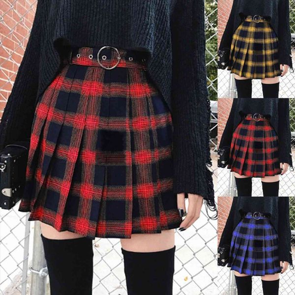 

plaid y2k fashion pleated womens skirt casual lattice printing faldas splicing harajuku a line mini skirts yy, Black