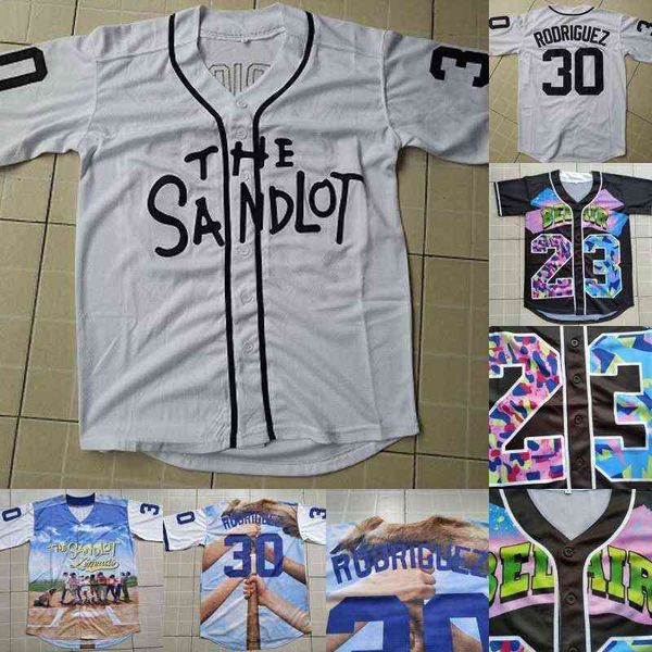 

Mens Rodriguez #30 The Sandlot Movie Button Down Baseball Jersey 100% Stitched Mike Vitar Benny 'The Jet' Rodriguez Jerseys, White