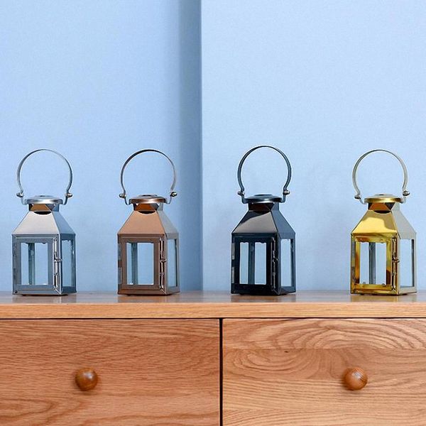 

european modern simplicity stainless steel and glass candle stand romantic metal gold holders moroccan lamp