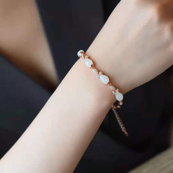 

link, chain fresh 925 silver inlaid hetian jade bracelet is used as a gift for women's wedding jewelry bracelets, Black