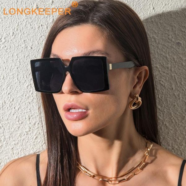 

longkeeper oversized square sunglasses women fashion 2021 black lens designer shades uv400 oculos estiloso, White;black