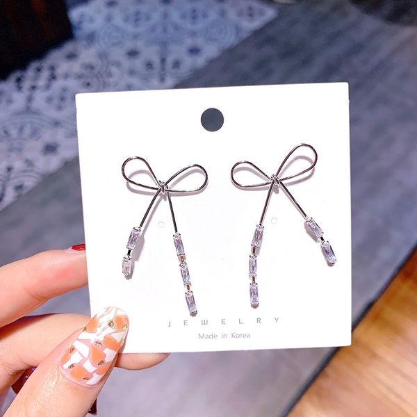

new exquisite bow tassel earrings female for women net red face thin & long ear stud wholesaledio chan contact, Silver