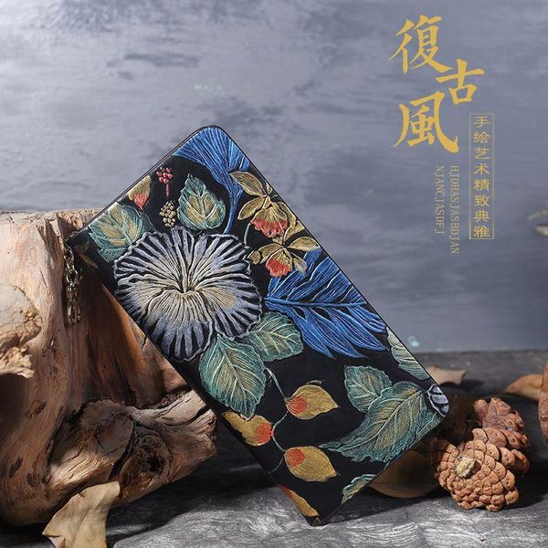 

purse national wind female hand bag large capacity zip wallets, Red;black