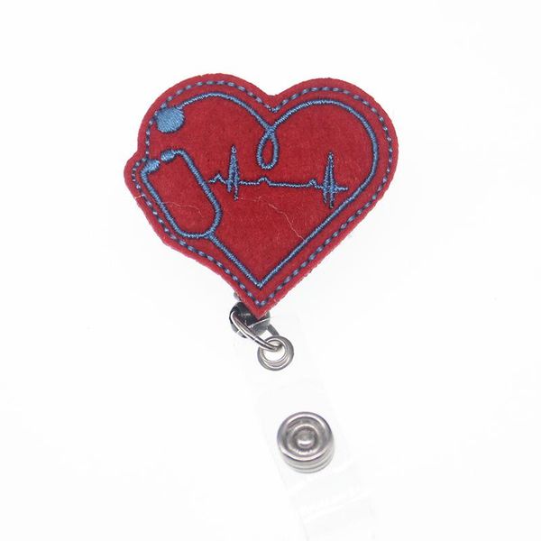 

pins, brooches ekg heart felt retractable badge reel holder nursing stethoscope name id with alligator clip, Gray