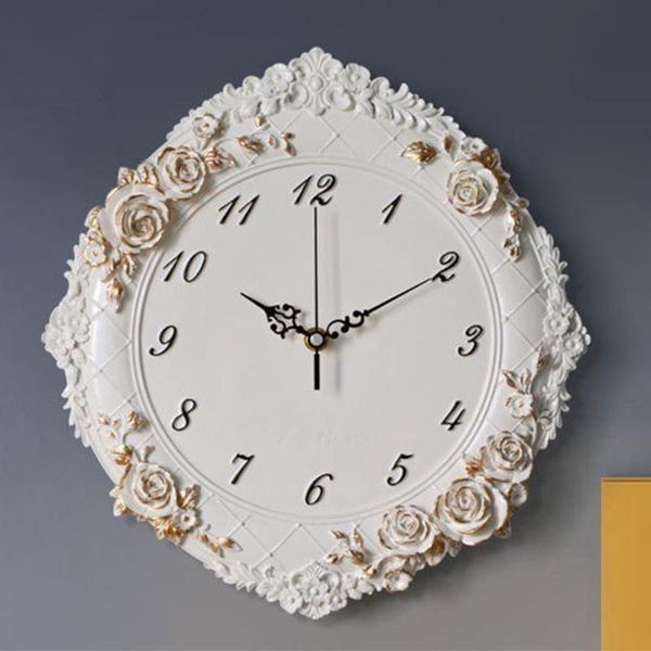

wall clocks kitchen clock craft quiet home decor bedroom office retro resin room rose flower european style restaurant el