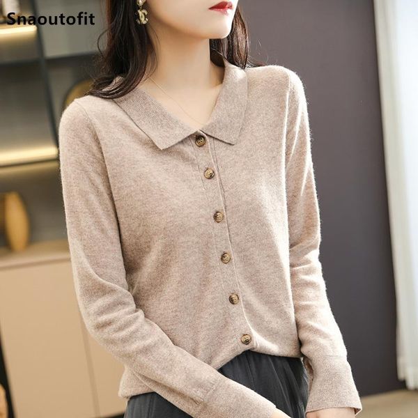 

women's knits & tees autumn winter knitted woolen sweater women coat collar shirt large size loose atmosphere cardigan pure wool al, White