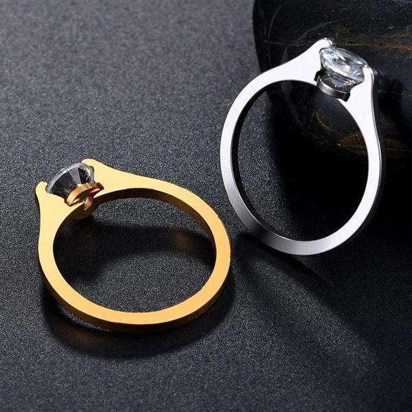 

wedding rings rongqing 1pcs cubic zirconia fashion jewelry 316 stainless steel for women, Slivery;golden