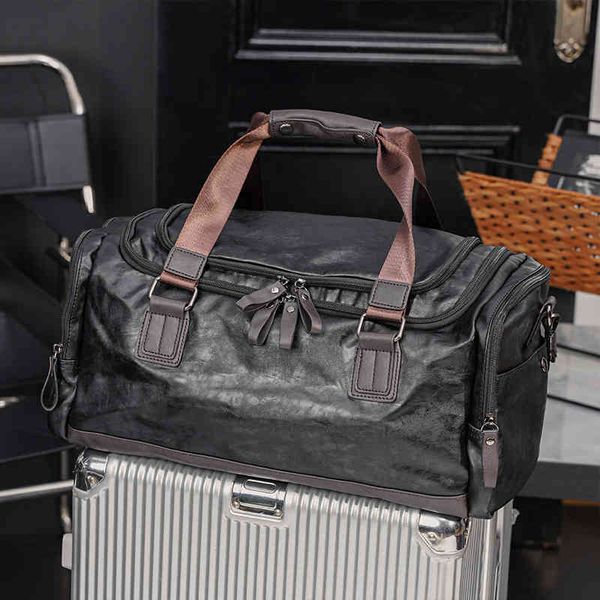 

duffel bags handbags trend fashion large capacity travel men's single shoulder messenger hand tide pu leather fitness