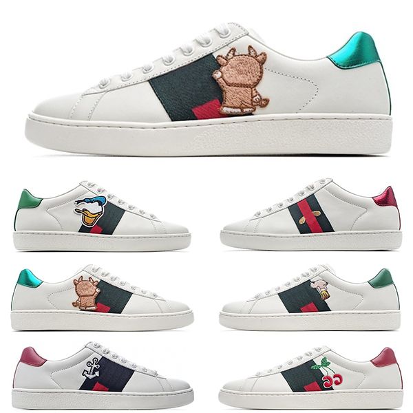 

[original box+socks+tag]stripe shoe ace bee snake tiger embroidered mens real leather designer sneakers woman man casual shoes size 35-46, Black