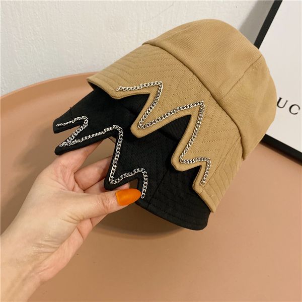 

spring and summer fisherman's net red personalized tailoring chain sunscreen sunshade hat bucket hat female, Yellow