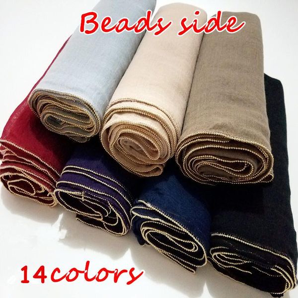 

scarves gold beads borders scarf women shawl plain solid viscose bandana foulard fashion hijab muslim wraps 10pcs/lot, Blue;gray
