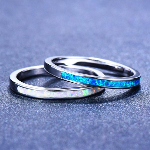 

wedding rings luxury female blue white opal stone ring boho fashion silver color big round promise love engagement for women, Slivery;golden
