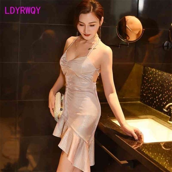 

european and american suspenders dress flashing irregular fishtail night backless women's clothing 210416, Black;gray