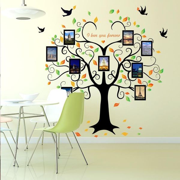 

wall stickers family tree heart-shaped po frame sticker love you forever bird decals mural art home decor removable