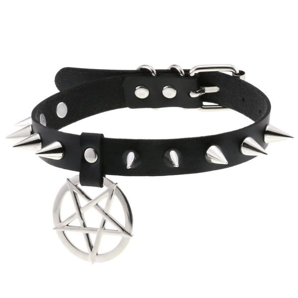 

chokers spike punk choker collar for girl goth pentagram necklace emo neck strap cosplay chocker gothic accessories, Golden;silver