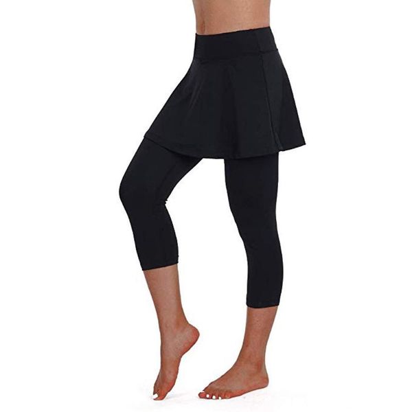 

fitness women's casual skirt leggings tennis pants sports cropped elastic leggins legging #t2g, Black