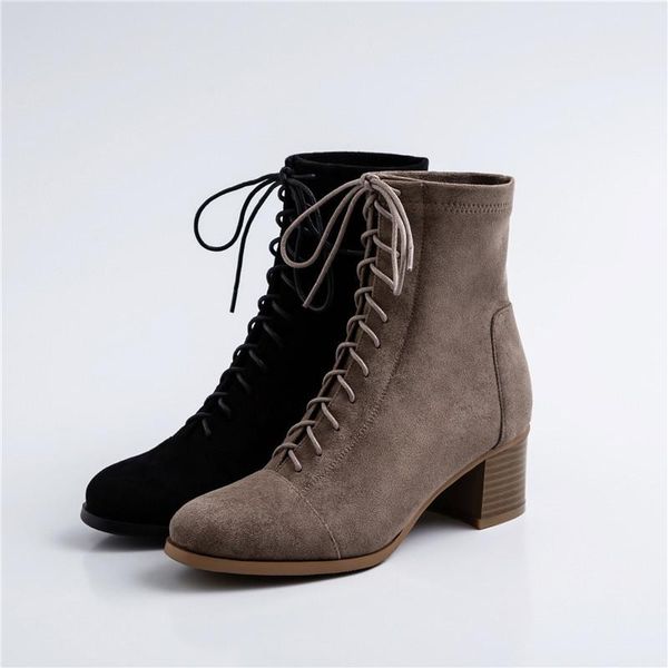 

boots 2021 spring shoes women ankle 22-25cm length stretch mid-heel booties black grey 2colors shoe woman