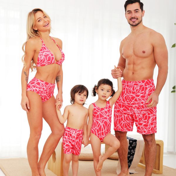 

swimwear fashion 2021 nylon chain printed family parent child size swimsuit