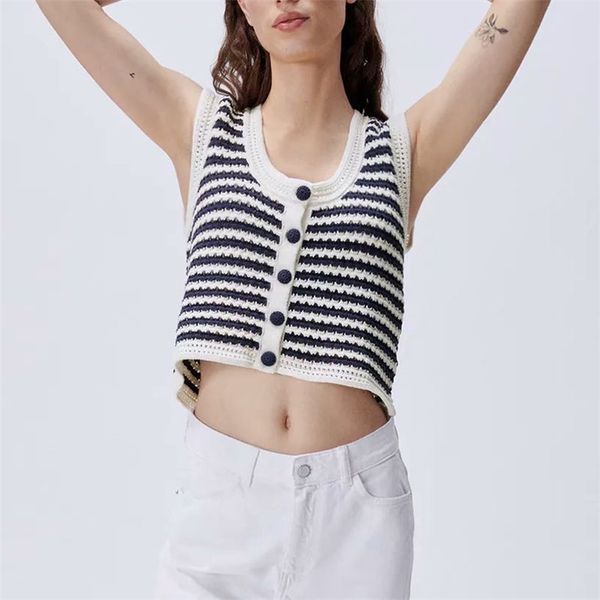 

women summer knitted striped tank za sleeveless sweet casual female elegant short off shoulder clothing 210513, White