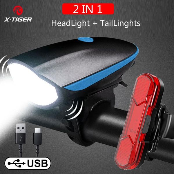 

x-tiger bicycle light multifunction ultra bright with electric 130db horn bell bike mtb rainproof lights