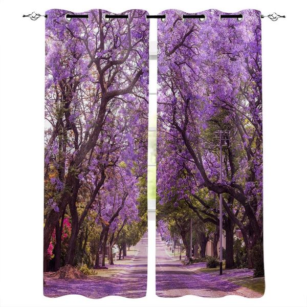 

cherry blossoms tree branch purple flower curtains for kids boys girls room living window drapes curtain treatments &