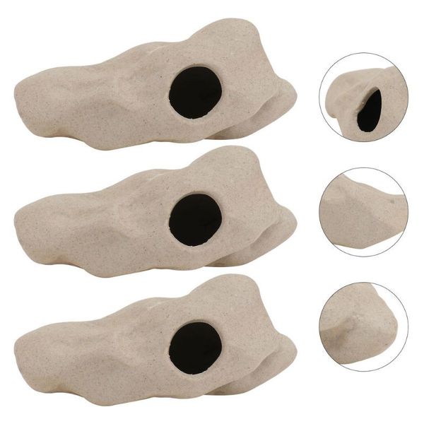

3pcs simple shrimp spawning nest ceramic fish tank ornament chic craft grey decorations