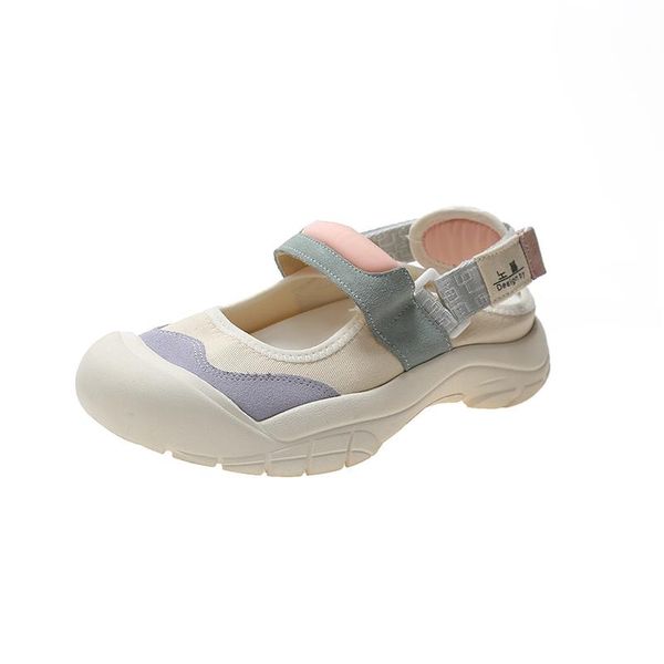

sandals womens summer canvas shoes round toe hook loop beige flat women 2021 fashion green sandal woman blue big, Black