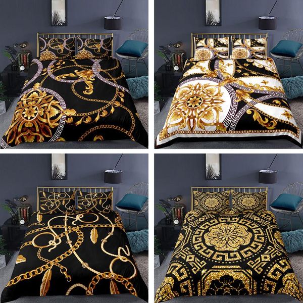 

golden flower duvet cover soft single double bed full size quilt vintage baroque pillowcase luxury bedding set sets
