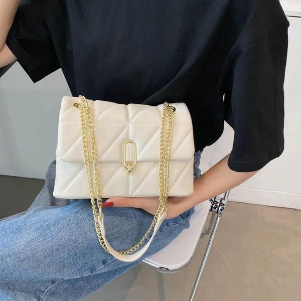 

evening bags solid color fashion shoulder handbags female travel lattice chain pu leather crossbody messenger bag for women bolsos para muje