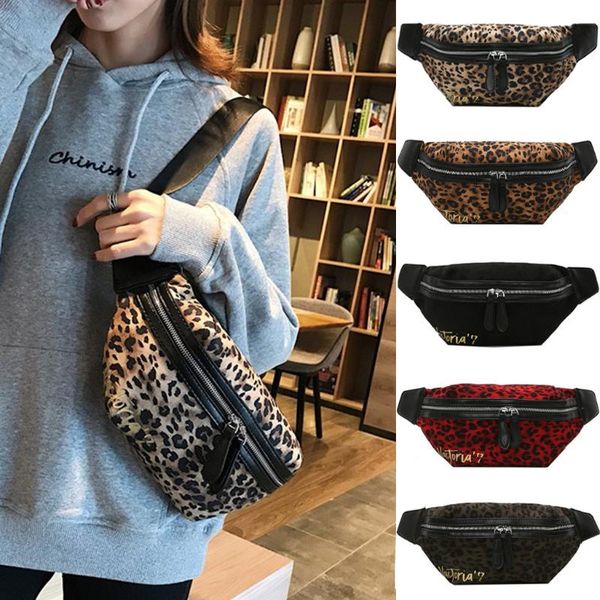 

waist bags fashion mini fanny pack for women men zipper leopard leather shoulder crossbody bag chest phone