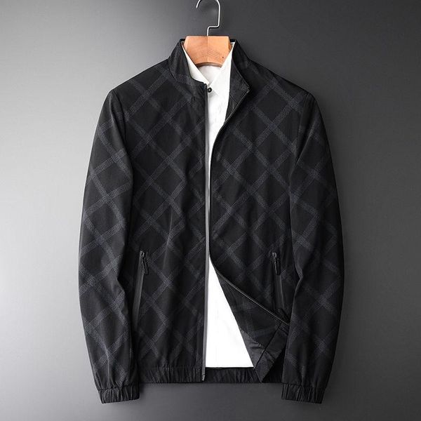 

men's jackets lingge printing design fashion stand collar jacket for young and middle-aged men, Black;brown