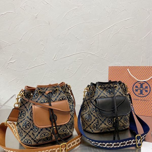 

2021 new women's bag tb miller old flower drawstring pop blue flower one shoulder cross carrying portable bucket bag women luxurys desi