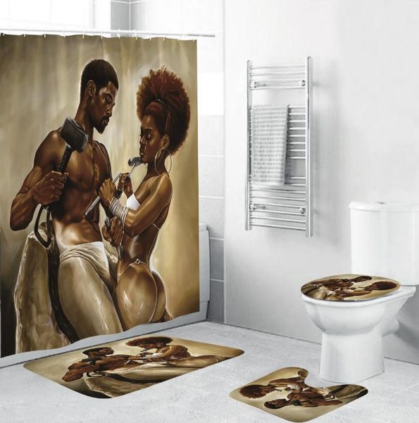 

180x180cm african strong man women polyester fabric shower curtain bathroom design curtains with 10 hooks bath mat cover set