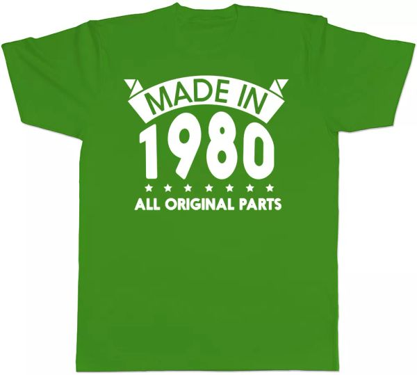 

made in 1980 all original parts birthday mens short sleeve t-shirt, White;black