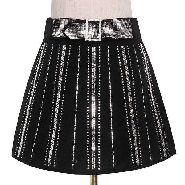 

skirts 2021 spring temperament High waist ladies high-waist tightrope-up diamond short female skirt, Black