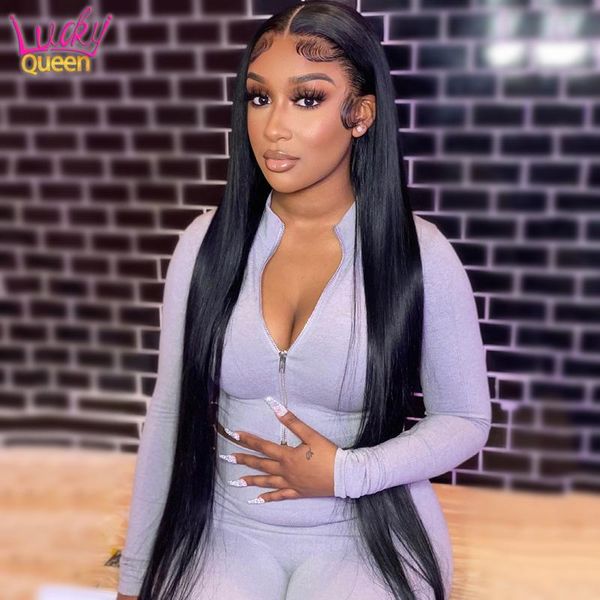 

lace wigs peruvian 38 40 inch long straight hair 13x4 hd transparent frontal wig pre plucked queen front human, Black;brown