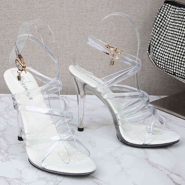Сандалии женские прозрачные рыбы головы свадебные туфли высокие каблуки водонепроницаемые женские сандалии PVC женские сандалии 220309