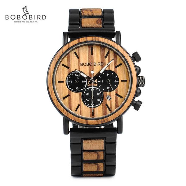 

watches bobo bird wooden men's quartz wrist for men 2021 chronograph wristwatch luminous custom male relogio, Slivery;brown