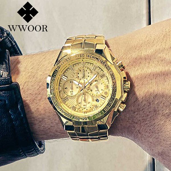 

relogio masculino wrist watches men brand luxury wwoor golden chronograph gold big male wristwatch man 210728, Slivery;brown