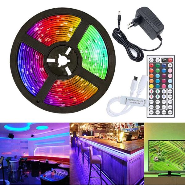 

strips 5m 10m 15m 20m led strip rgb light flexible ribbon stripe dc 12v diode tape 44key ir controller adapter