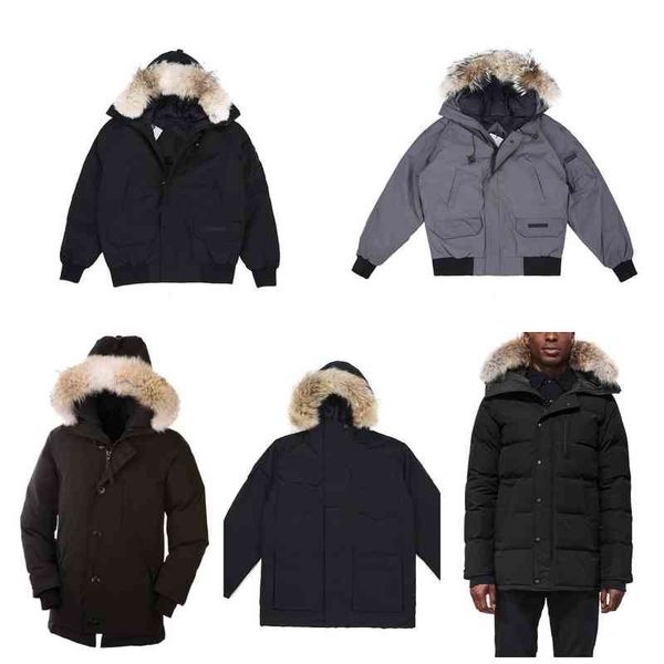 

(eu vat) new canada men winter down ets thicken wolf fur ffy hooded zippers coat teau outdoor clssic good quality male windproof warm, Black