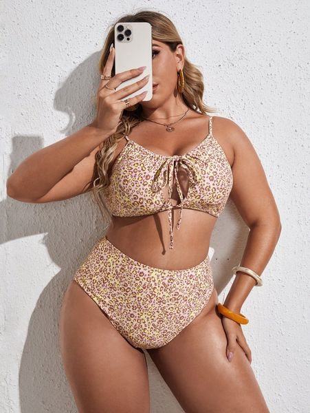

plus leopard high waisted bikini swimsuit g1s7#, Black