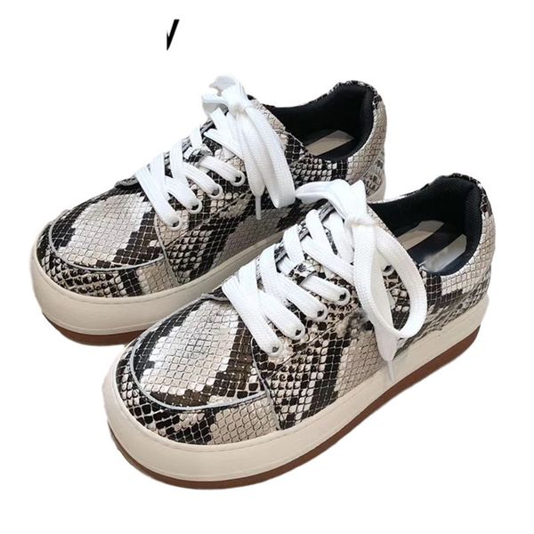 

sandals thick sole snake pattern casual shoes women flat round toe lace up sneakers spring autumn mixed colors comfort walk a9vb, Black