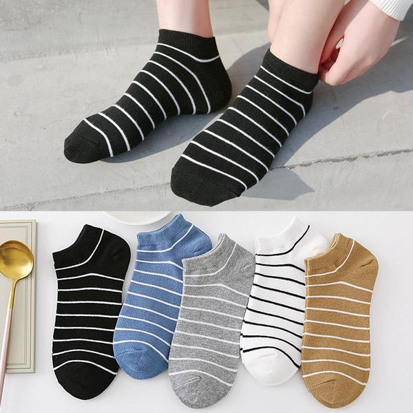 

men's socks thin shallow mouth stripe stitching low tube knitted cotton fashion simple trend sports comfortable, Black